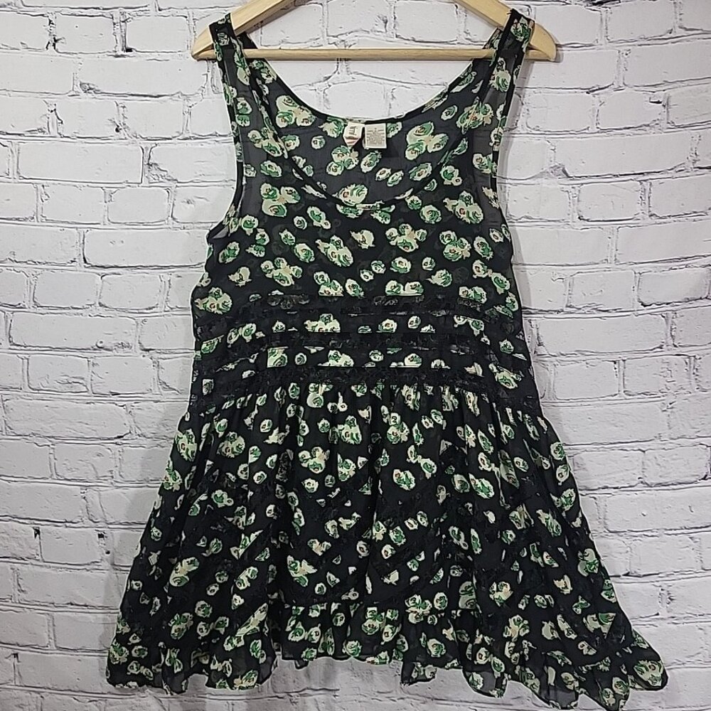 VTG‎ Y2K Mimi Chica Sheer Mini Dress Size S Black Green Lacey Fairycore Goth